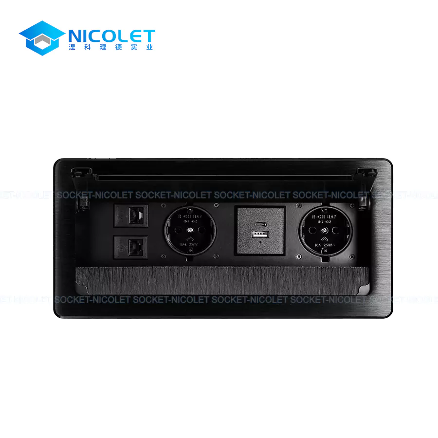 universal flip up desk sockets with usb, vga, hdmi, cat6 rj45 for conference room | nicolet npr l0214 Flip-Up Desk Sockets with USB