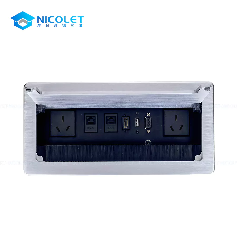 universal flip up desk sockets with usb, vga, hdmi, cat6 rj45 for conference room | nicolet npr l0214 Flip-Up Desk Sockets with USB
