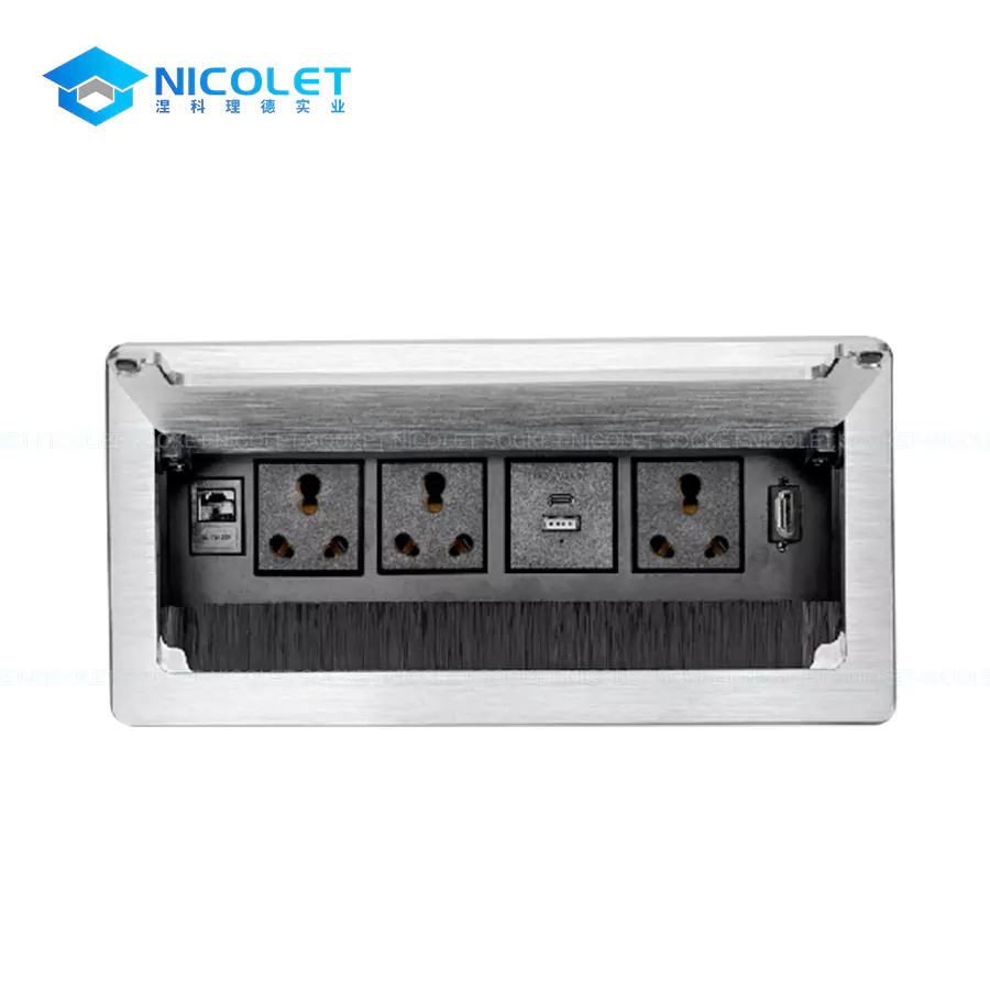 universal flip up desk sockets with usb, vga, hdmi, cat6 rj45 for conference room | nicolet npr l0214 Flip-Up Desk Sockets with USB