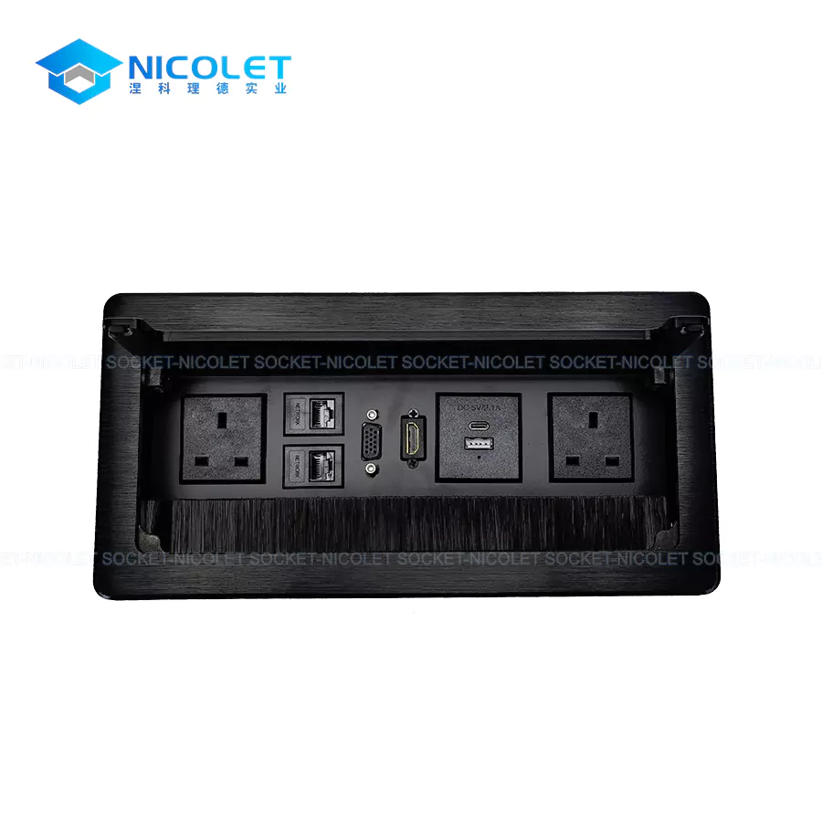 universal flip up desk sockets with usb, vga, hdmi, cat6 rj45 for conference room | nicolet npr l0214 Flip-Up Desk Sockets with USB