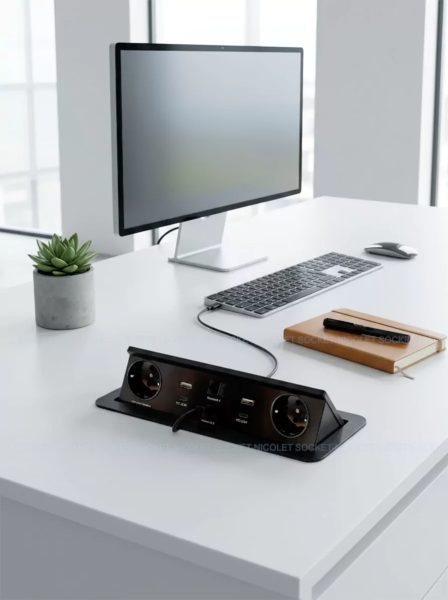 Furniture Power Pneumatic Pop-Up Desk Outlets with USB for offices bedroom | Nicolet NPR-2660 Furniture Power Pneumatic Pop-Up Desk Outlets with USB