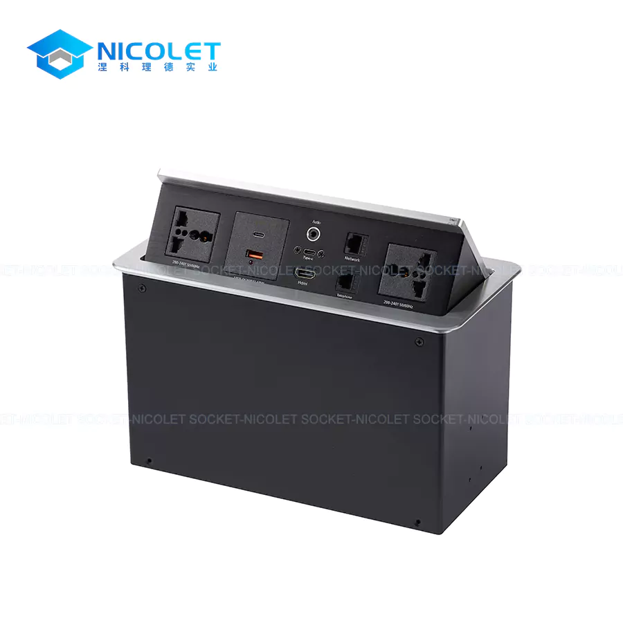 furniture power pneumatic pop up desk outlets with usb for offices bedroom | nicolet npr 032 Furniture Power Pneumatic Pop-Up Desk Outlets with USB