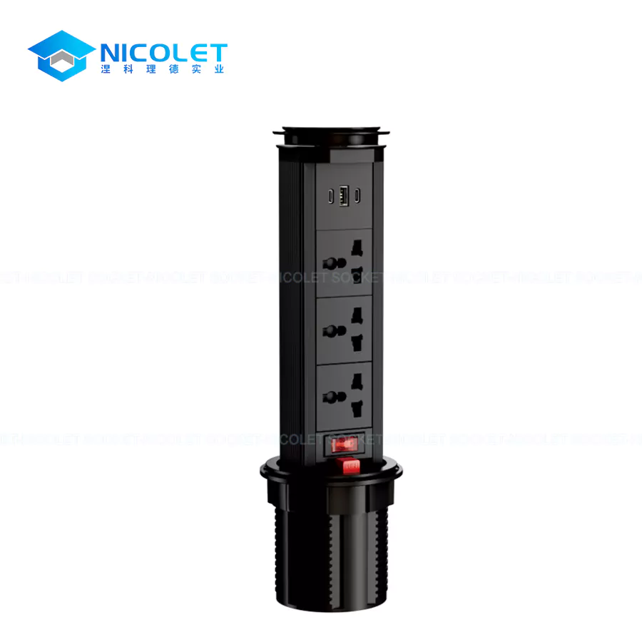 us manual pull up desk sockets with usb a+2*usb c for tv cabinets | nicolet npr 0800 Manual Pull-Up Desk Sockets
