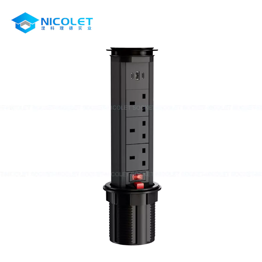 us manual pull up desk sockets with usb a+2*usb c for tv cabinets | nicolet npr 0800 Manual Pull-Up Desk Sockets