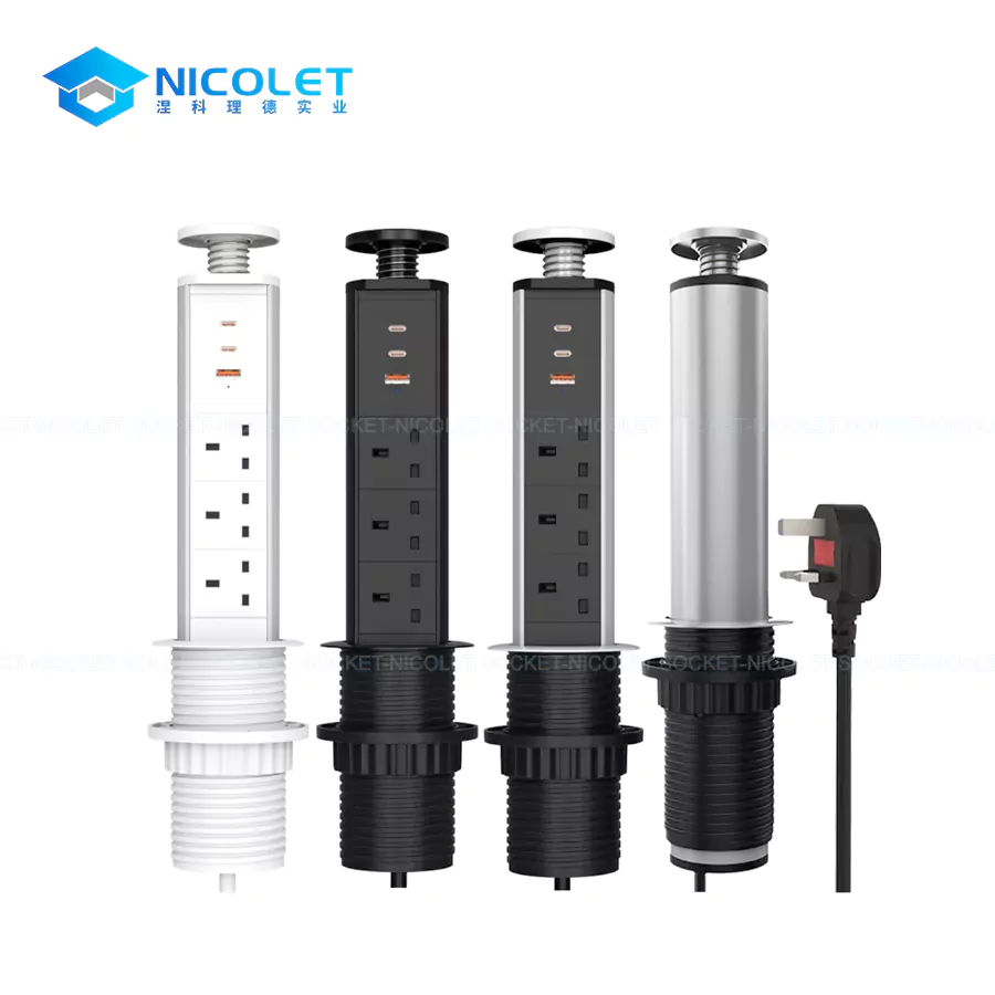 manual pull up multifunctional desk sockets with usb a+2*usb c for office desk | nicolet npr 0600 Manual Pull-Up Multifunctional Desk Sockets