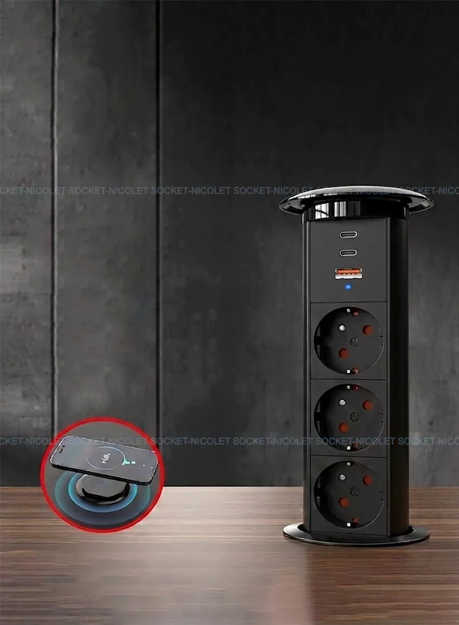 Motorized Pop-Up Recessed Desk Sockets With Qi Wireless Charging