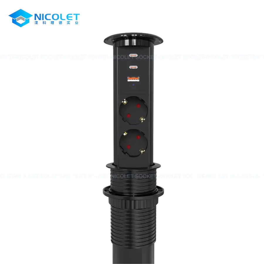 Motorized Pop-Up Recessed Desk Sockets With Qi Wireless Charging