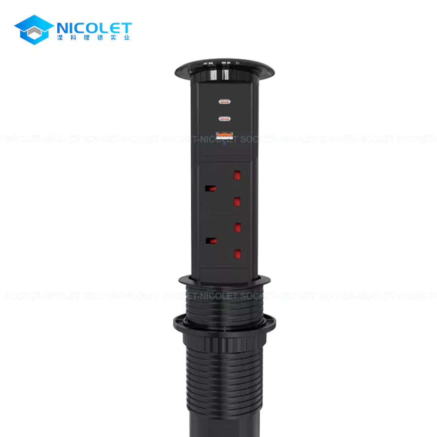 Motorized Pop-Up Recessed Desk Sockets With Qi Wireless Charging