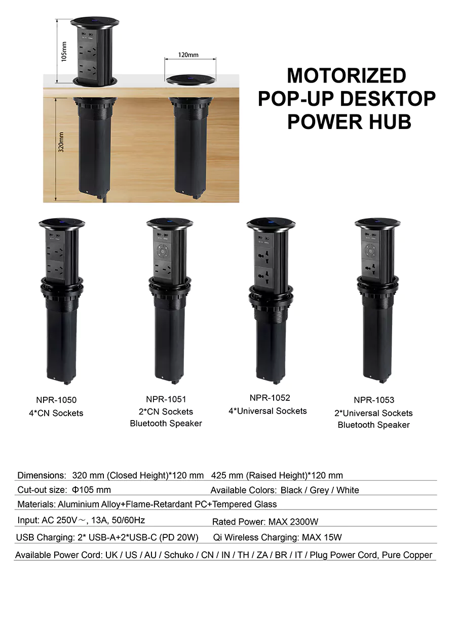 Motorized Pop-Up Desk Sockets