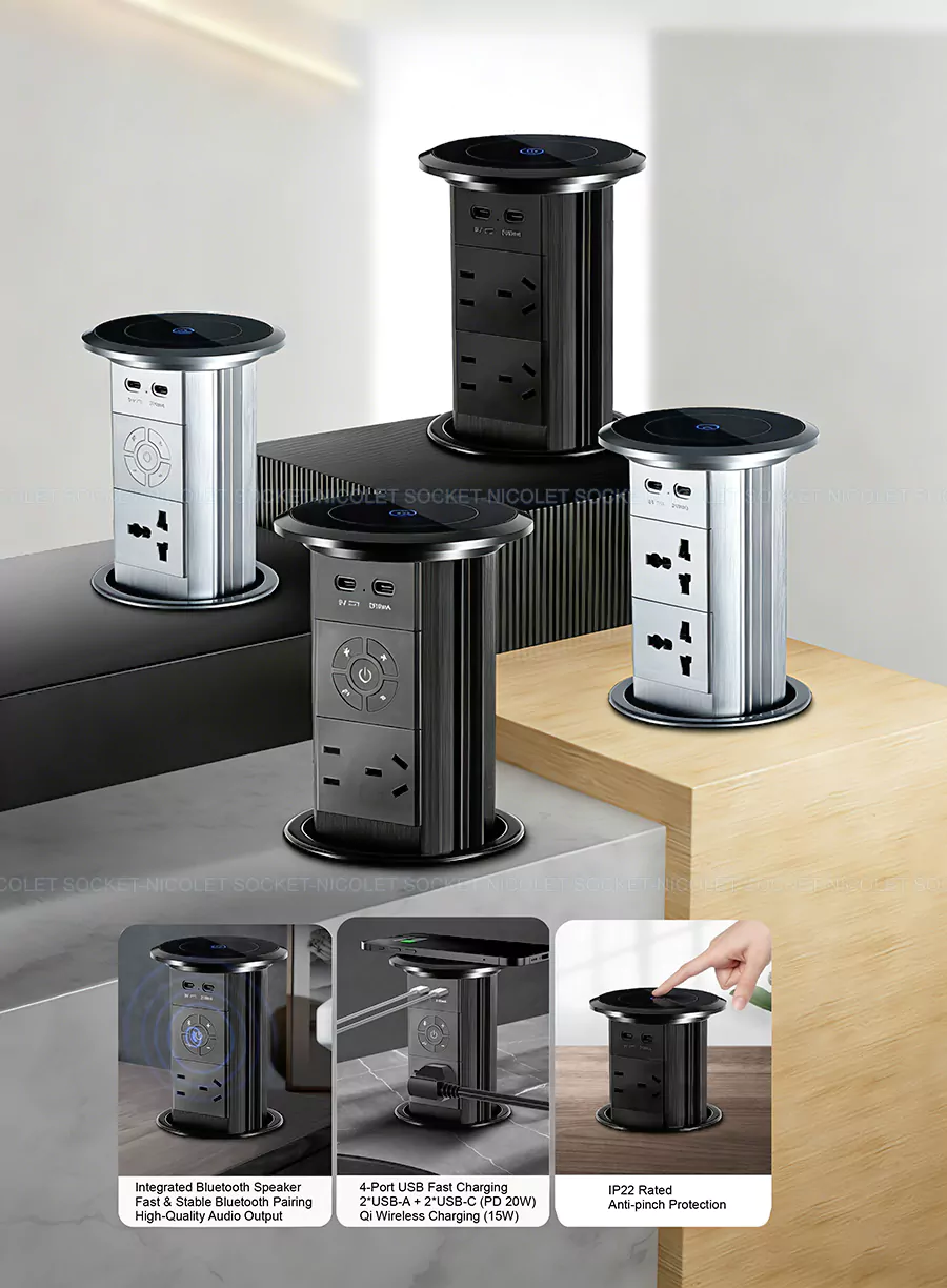Motorized Pop-Up Desk Sockets