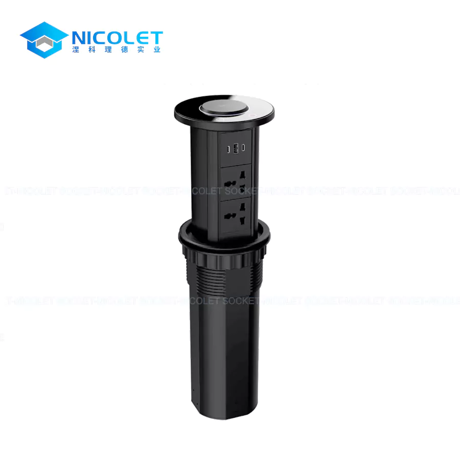 Motorized Pop-Up Desktop Sockets With Qi Wireless Charging