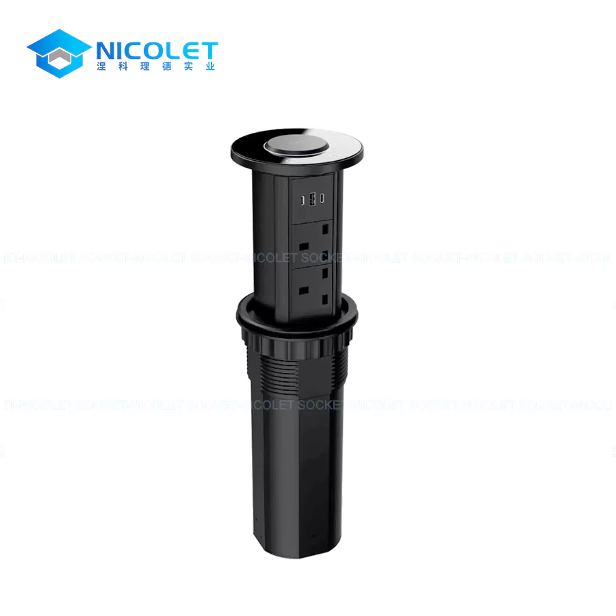 Motorized Pop-Up Desktop Sockets With Qi Wireless Charging