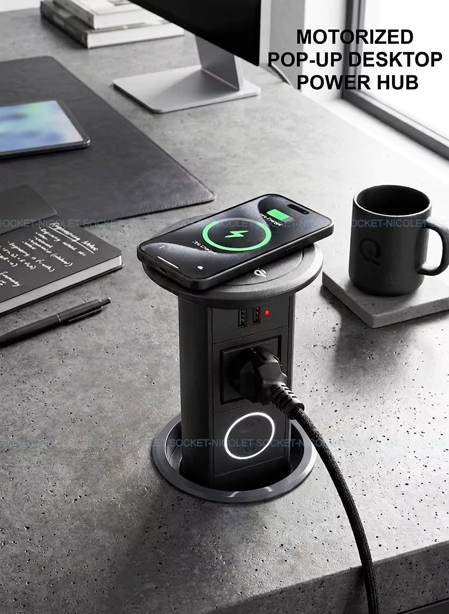 Motorized Pop-Up Schuko Desk Sockets With USB