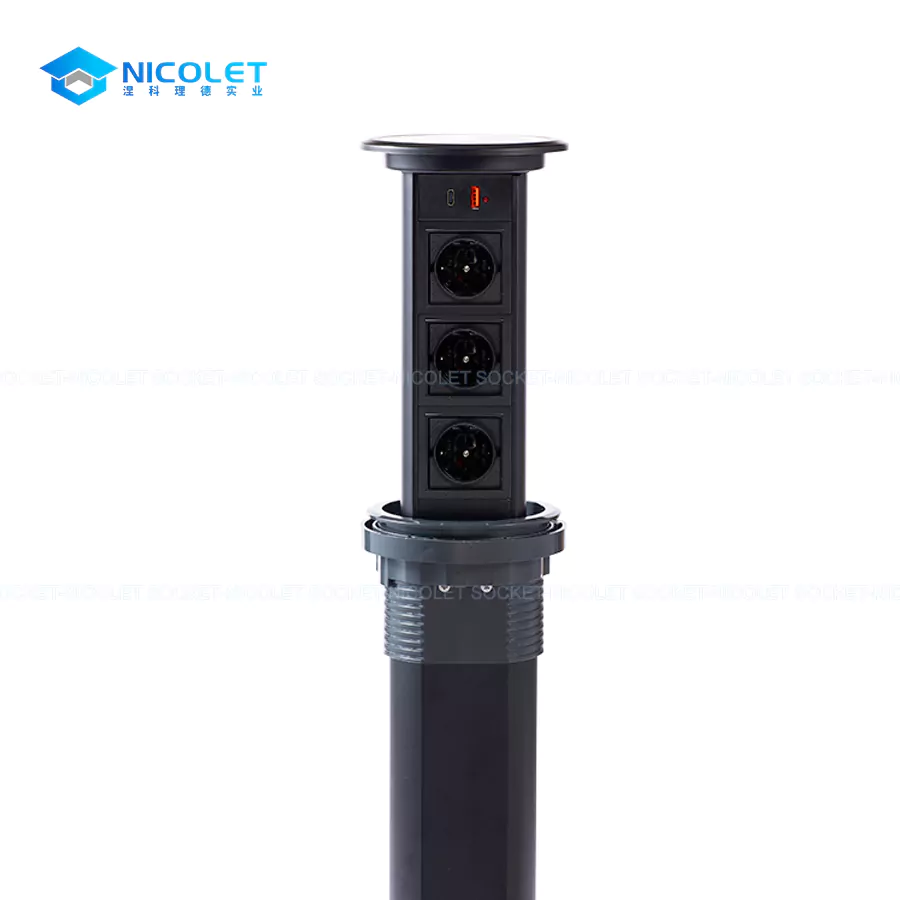 Motorized Pop-Up Schuko Desk Sockets With USB