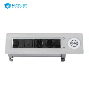 motorized rotating desk socket with wireless charger aluminum for office table | nicolet