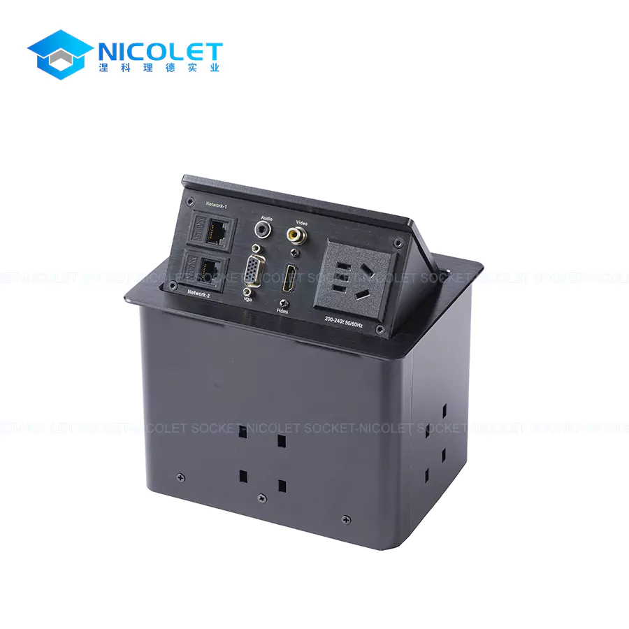multimedia pneumatic pop up desk power sockets with 3.5 audio vga for office | nicolet npr 032 Multimedia Pneumatic Pop-Up Desk Power Sockets