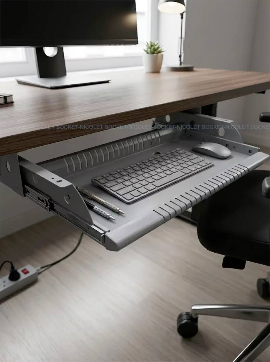 Nicolet NPK-3 heavy-duty cold-rolled steel under-desk ergonomic keyboard tray in Matte Black