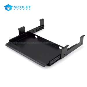 Nicolet Workspace NPK-7 cold-rolled steel under-desk keyboard tray manufacturer in matte black finish mounted on office workstation