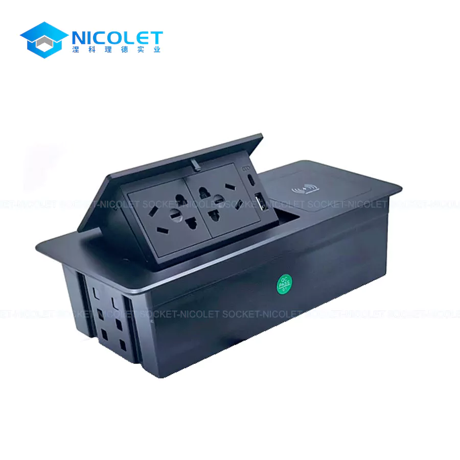 furniture pop up desk sockets with qi wireless charging for home office desk | nicolet npr 053 Pop-Up Desk Sockets With Qi Wireless Charging