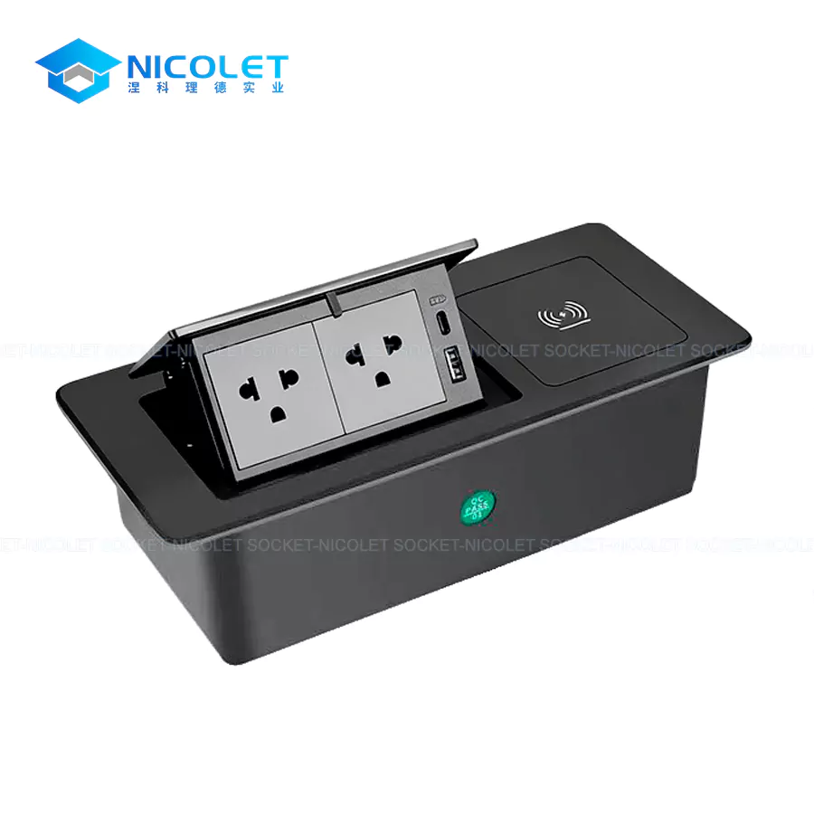 furniture pop up desk sockets with qi wireless charging for home office desk | nicolet npr 053 Pop-Up Desk Sockets With Qi Wireless Charging