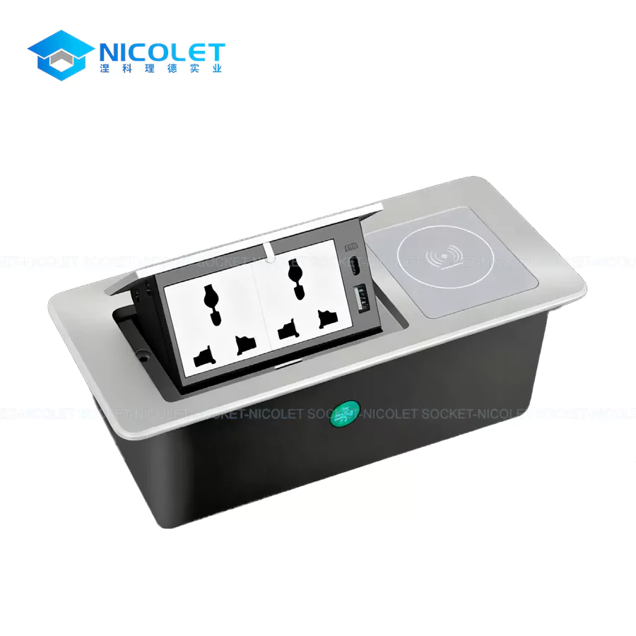furniture pop up desk sockets with qi wireless charging for home office desk | nicolet npr 053 Pop-Up Desk Sockets With Qi Wireless Charging