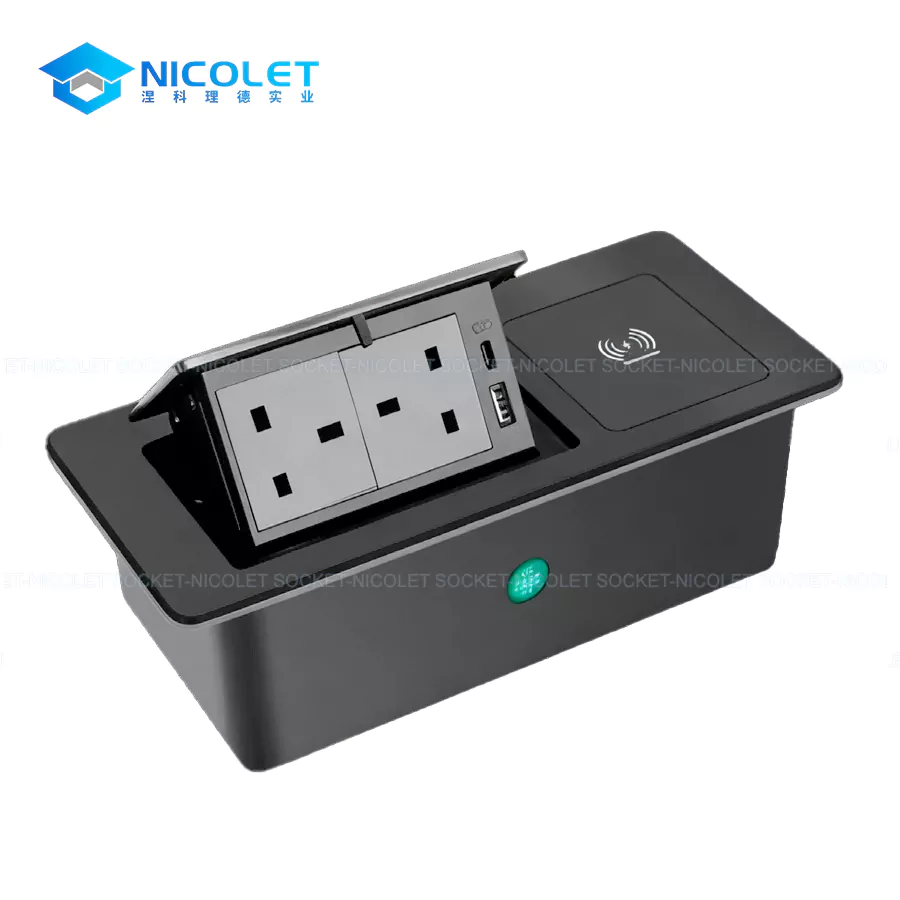 Pop-Up Desk Sockets & Modules Pop-Up Desk Sockets With Qi Wireless Charging