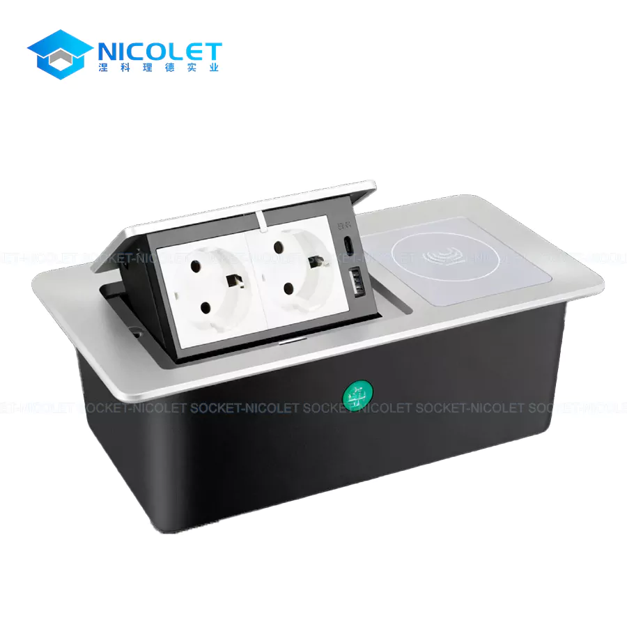 Pop-Up Desk Sockets & Modules Pop-Up Desk Sockets With Qi Wireless Charging