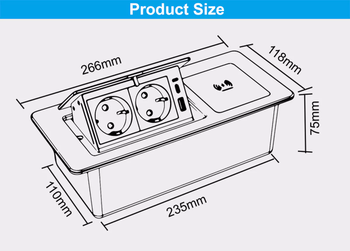 Furniture Pop-Up Desk Sockets With Qi Wireless Charging for home office desk | Nicolet NPR-053 Pop-Up Desk Sockets With Qi Wireless Charging