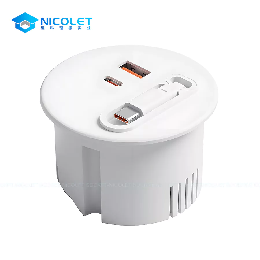 Desk Grommet Sockets & Modules Recessed USB Charging Hub with Retractable Cable