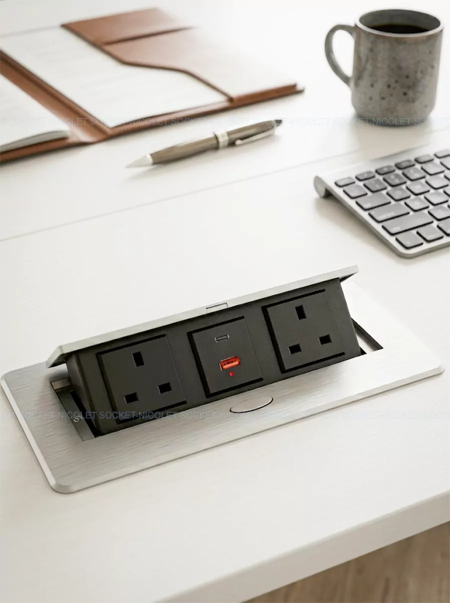 Schuko Sockets Pop-Up Desk Power Outlet for office Conference Rooms | Nicolet NPR-032 Schuko Sockets Pop-Up Desk Power Outlet