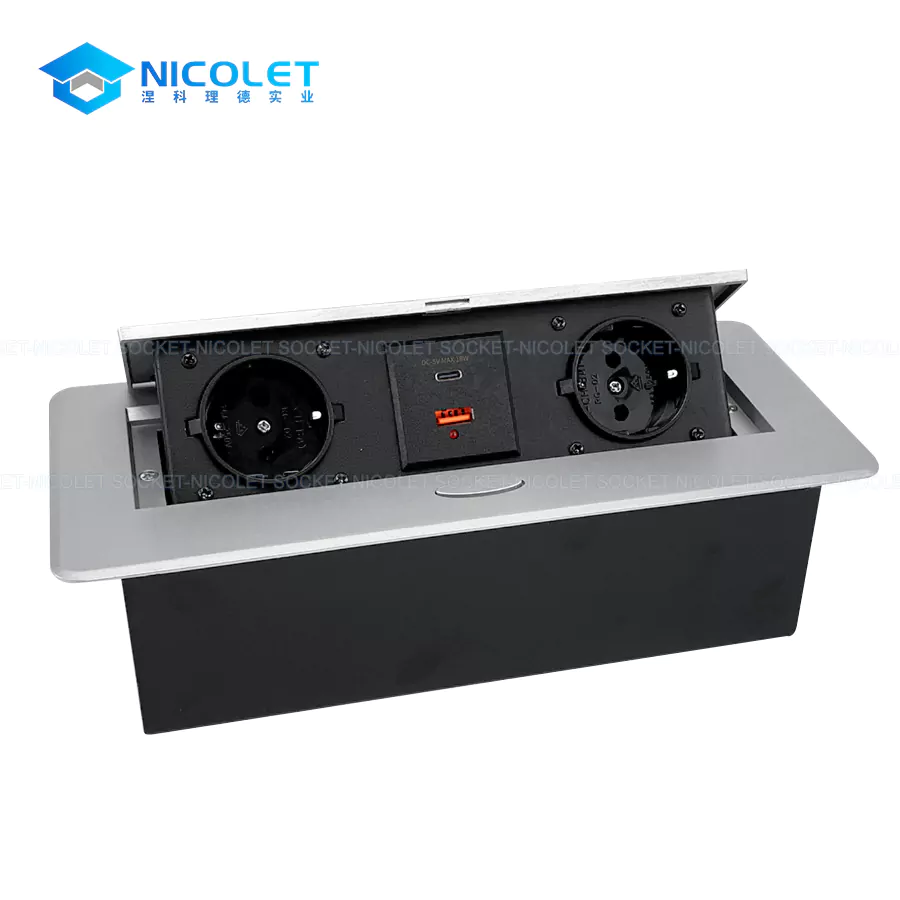 schuko sockets pop up desk power outlet for office conference rooms | nicolet npr 032 Schuko Sockets Pop-Up Desk Power Outlet
