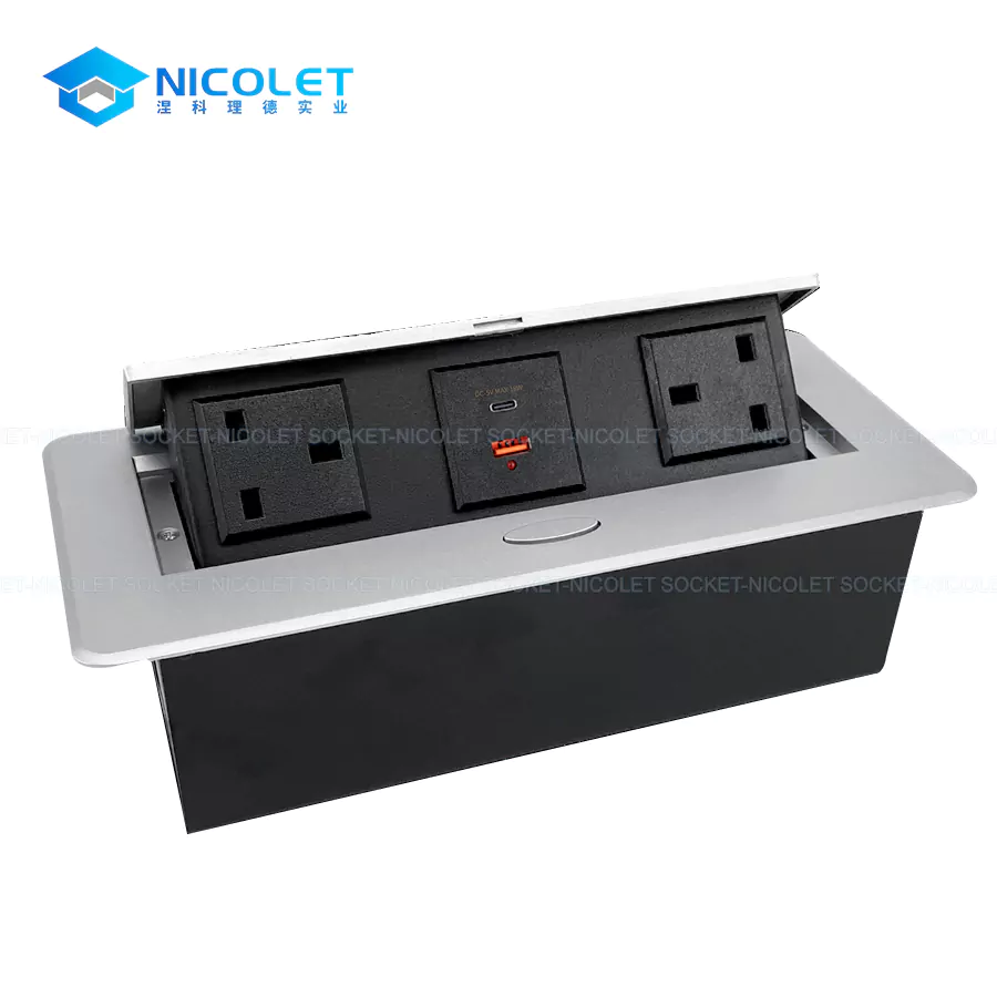 schuko sockets pop up desk power outlet for office conference rooms | nicolet npr 032 Schuko Sockets Pop-Up Desk Power Outlet