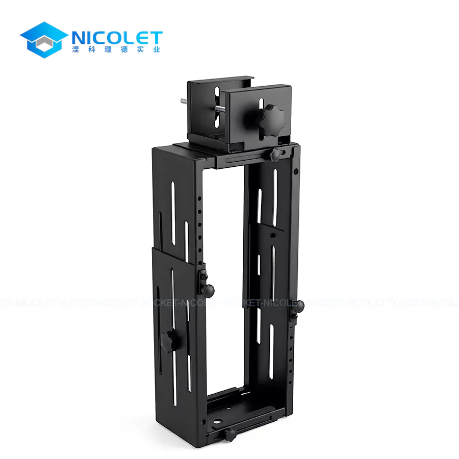 nlc 09 under desk adjustable cpu holder | clampable steel mount | nicolet workspace adjustable CPU holder