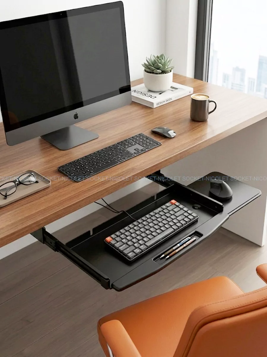 NPK-6 Ergonomic Under Desk Keyboard Tray | Height Adjustable | Nicolet Workspace Nicolet Workspace NPK-6 cold-rolled steel ergonomic under desk keyboard tray with swivel mouse platform in matte black finish