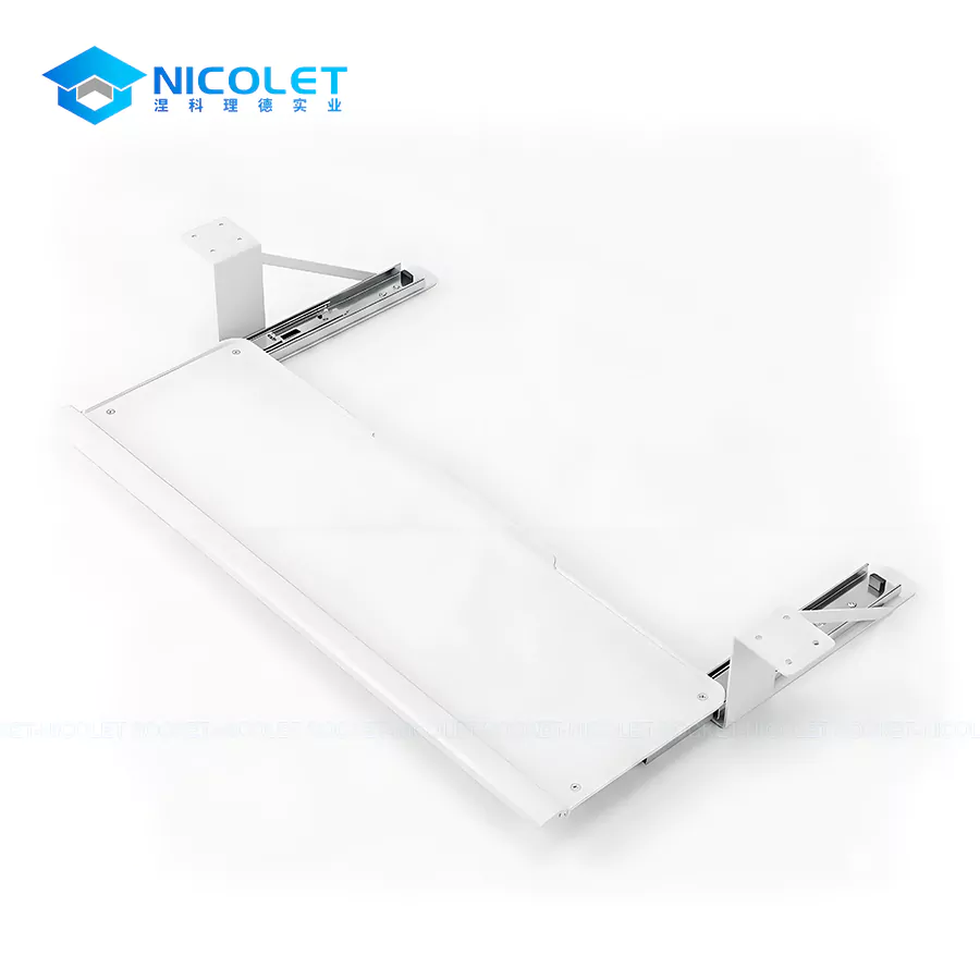 npk 8 wholesale under desk keyboard tray with cushioned mouse mat | nicolet workspace Nicolet Workspace NPK-8 cold-rolled steel wholesale under-desk keyboard tray with cushioned mouse mat in matte black finish mounted on office desk