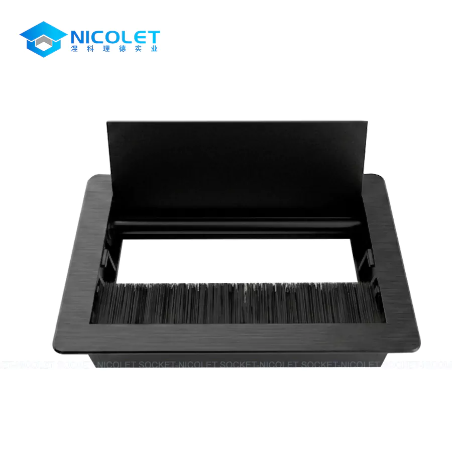 npg 06 aluminum desk cable grommet with soft close mechanism | premium square cable hole cover for executive & conference desks Aluminium Soft-Close Desk Cable Grommet