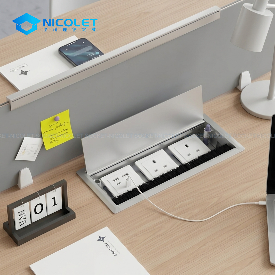 npg 31 soft close aluminum brush desk cable grommet with modular frames | nicolet Aluminum Brush Desk Cable Grommet with Modular Frames