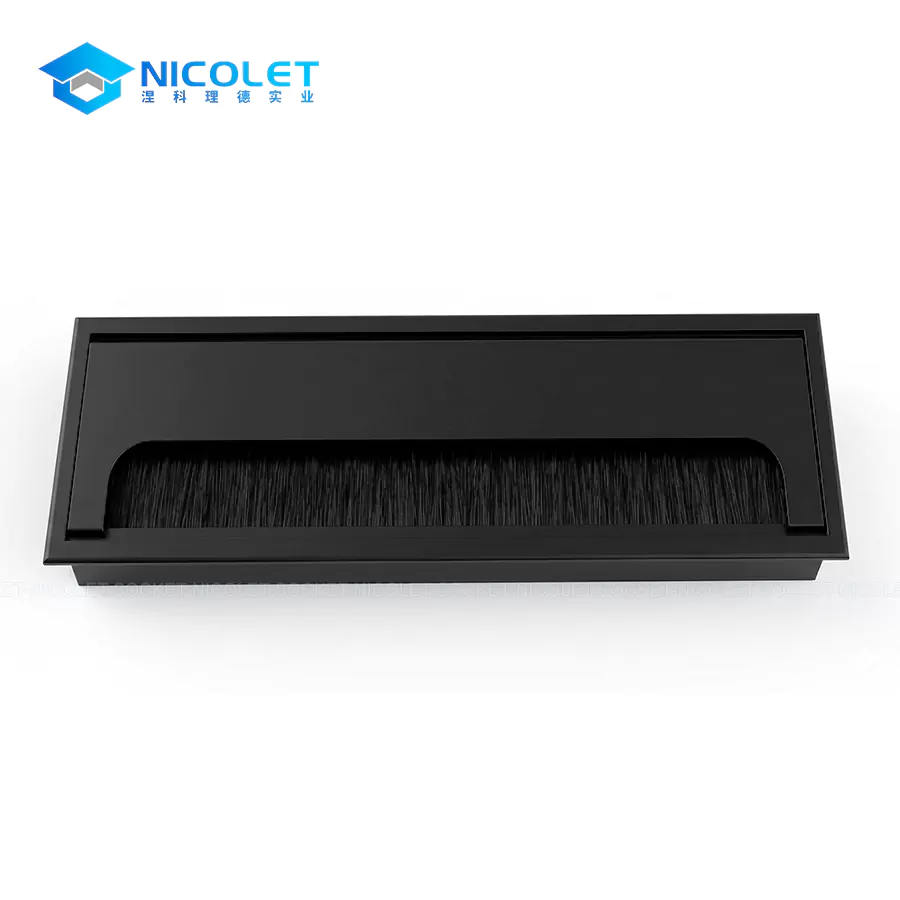 nicolet npg 03 premium aluminum alloy desk cable grommet with brush | flip top cable management solution for office & conference desks Aluminum Desk Cable Grommet with Brush