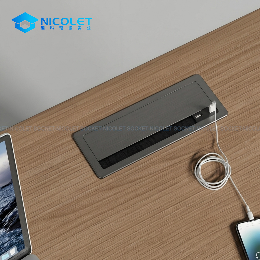 aluminium desk cable grommet with 20w usb charging (npg 15) | nicolet workspace Desk Cable Grommet with 20W USB