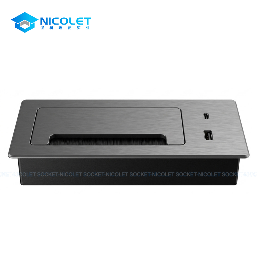 modern soft close aluminium desk cable grommet with usb npg 12 | nicolet workspace manufacturer Desk Cable Grommet with USB