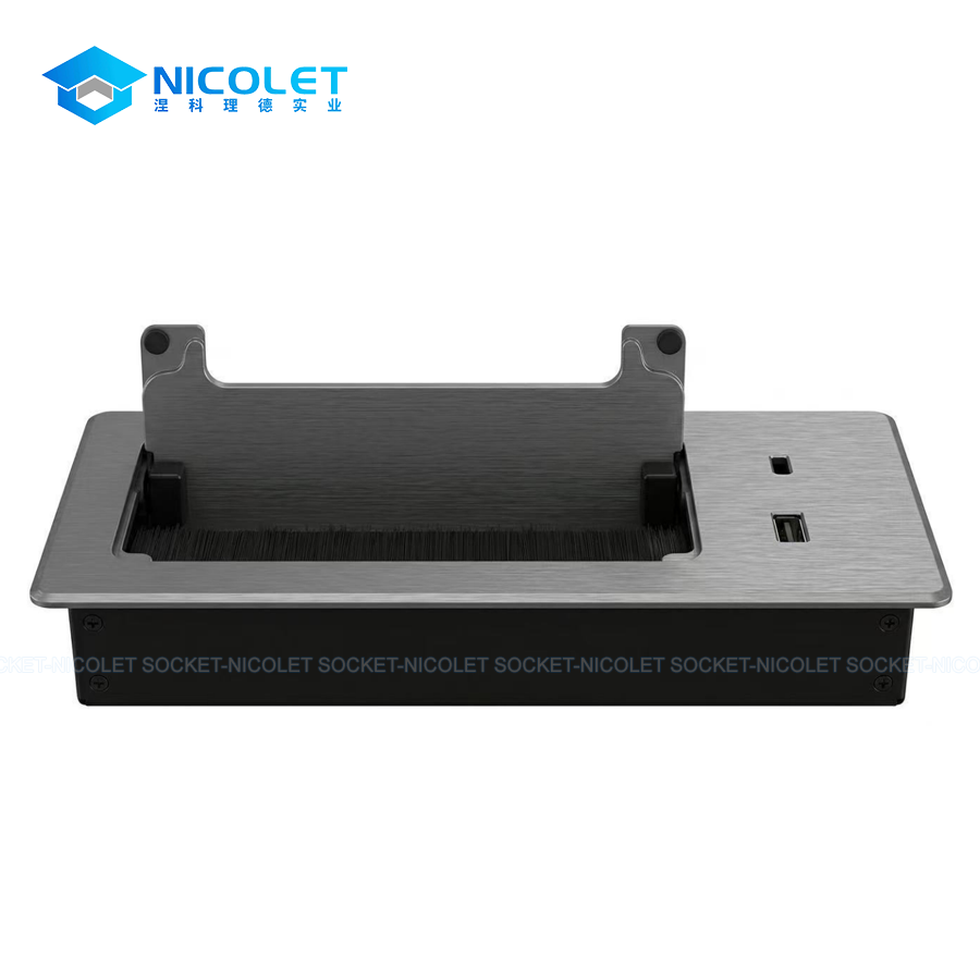 modern soft close aluminium desk cable grommet with usb npg 12 | nicolet workspace manufacturer Desk Cable Grommet with USB