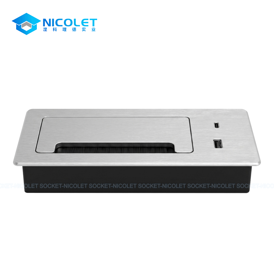 modern soft close aluminium desk cable grommet with usb npg 12 | nicolet workspace manufacturer Desk Cable Grommet with USB