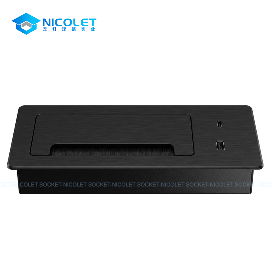 modern soft close aluminium desk cable grommet with usb npg 12 | nicolet workspace manufacturer Desk Cable Grommet with USB