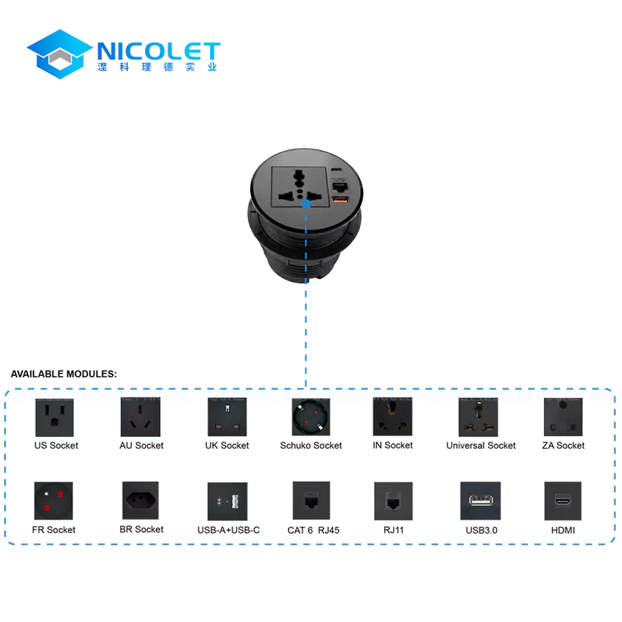 npg 0802 modular circular desk grommet socket | nicolet workspace Modular Circular Desk Grommet Socket