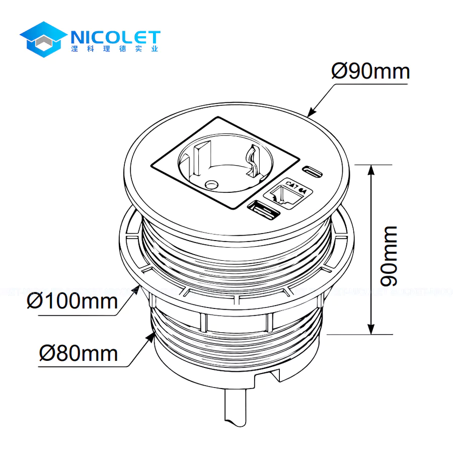 npg 0802 modular circular desk grommet socket | nicolet workspace Modular Circular Desk Grommet Socket