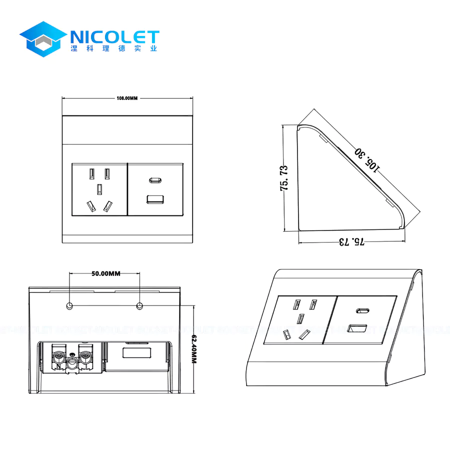 modular corner power socket npc 1080 with 65w usb c pd | nicolet workspace Wholesale Corner Power Socket