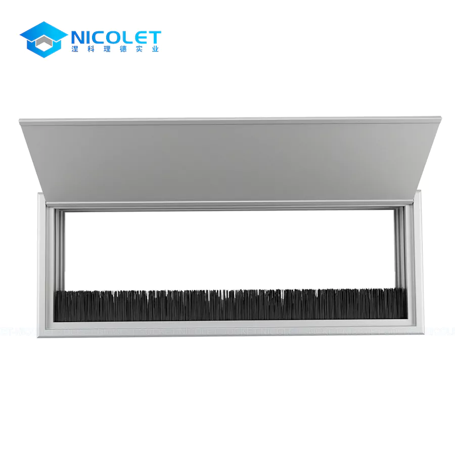 nicolet npg 04 heavy duty aluminum brush cable grommet for desk | multi size flip top wire organizer for large conference tables & executive workstations aluminum Brush Cable Grommet for Desk