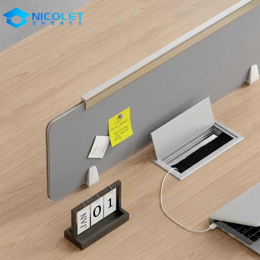 npg 02b heavy duty aluminum desk cable grommet | sleek flip top wire pass through for modern office workstations & conference tables aluminum flip-top desk cable grommet