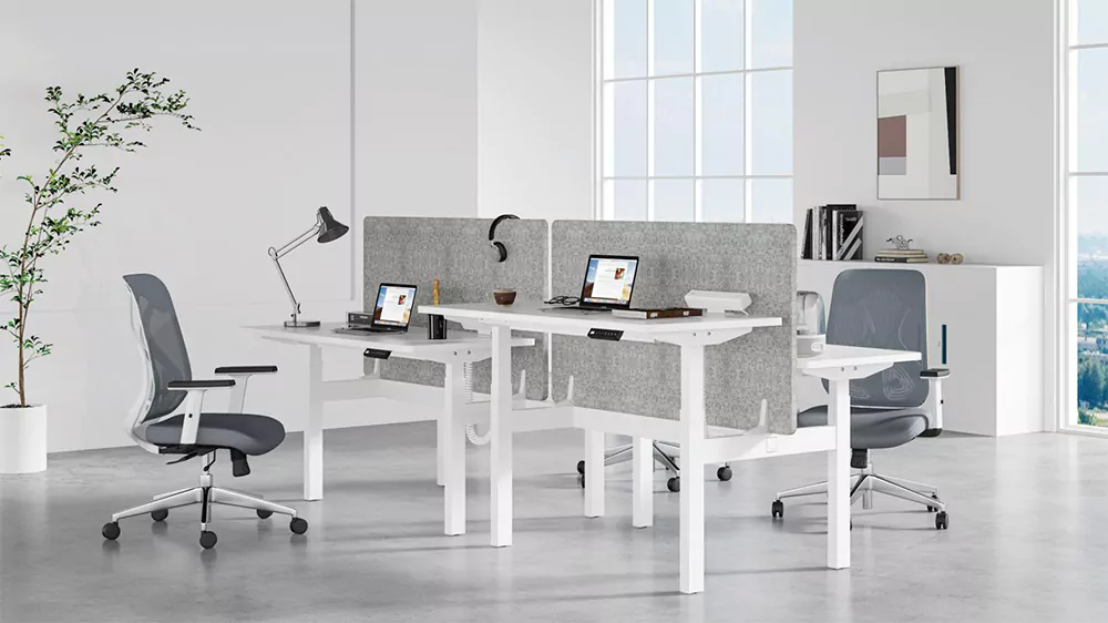 height adjustable desk with ergonomic office accessories