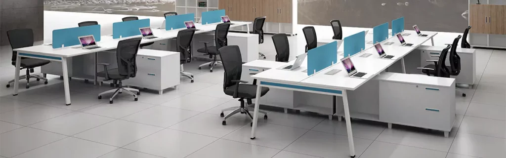 Workplace Dealer Solutions with power cable management and ergonomic accessories